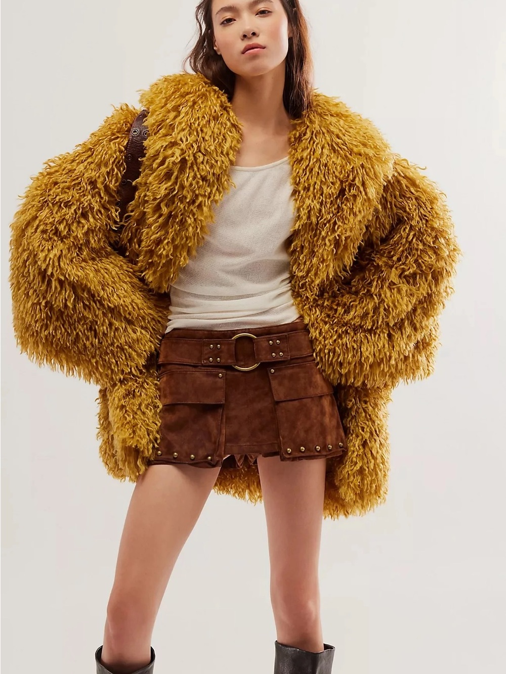 Free People Mustard Faux Shearling Teddy Jacket